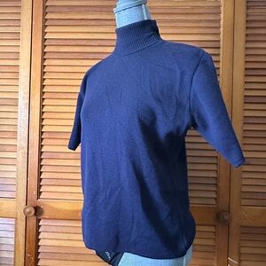 80s Epogee Merino Wool Navy Purple Blue Turtleneck Short Sleeve Sweater
